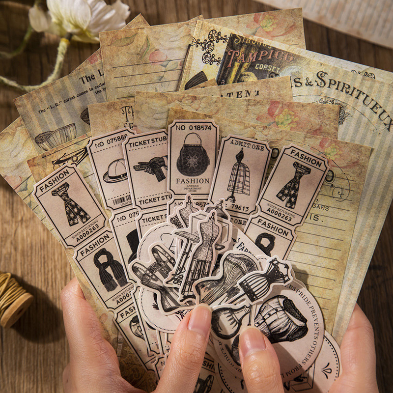 Vintage Junk Journal Scrapbooking Paper - สติกเกอร์วินเทจ60ชิ้น + วัสดุกระดาษตกแต่งไดอารี่สมุดแพลนเนอร์งานทำมือชุดอุปกรณ์วารสารขยะ DIY