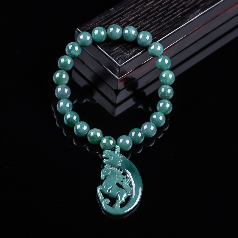 Beading - สร้อยข้อมือถักมือจากหยกธรรมชาติสีน้ำเงินลายม้าตามปีนักษัตร เครื่องประดับหรูหรา แฟชั่นจิวเวลรี่ พร้อมใบรับรองของขวัญ