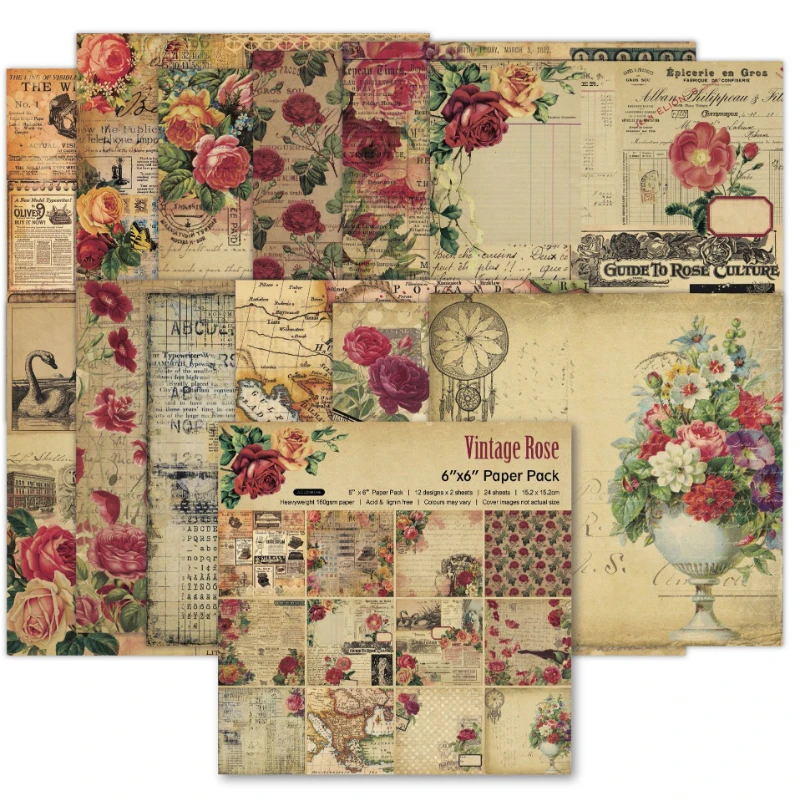 Vintage Junk Journal Scrapbooking Paper - สมุดภาพ Pad สารพันรูปแบบ Decoupage การ์ดกระดาษด้านเดียว Vintage