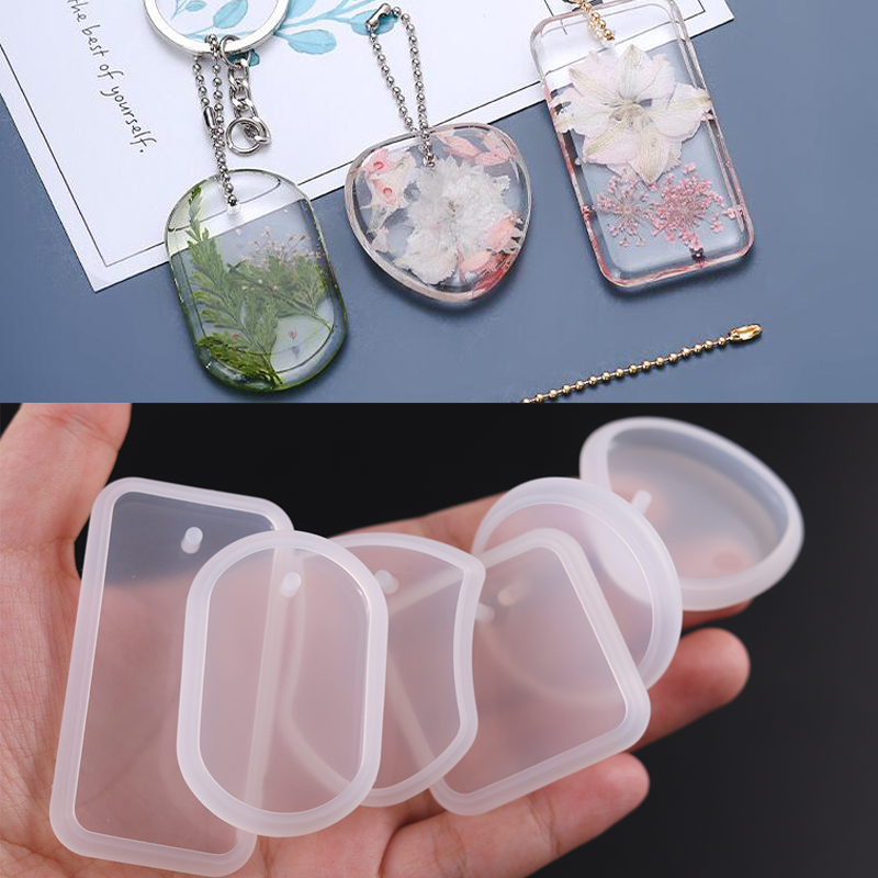 Silicone Epoxy Resin Molds Set - 1PC DIY พวงกุญแจจี้ชุดแม่พิมพ์ซิลิโคนคริสตัลอีพ็อกซี่แม่พิมพ์เรซินรอบสี่เหลี่ยมผืนผ้าเครื่องประดับจี้ทำแม่พิมพ์หล่อ