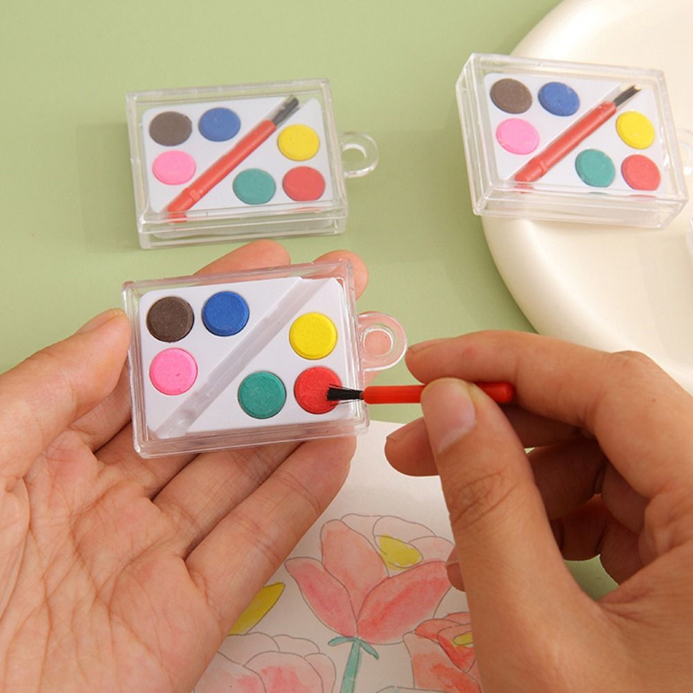 Watercolor Paint Set Solid Pigment - ชุดสีน้ำคุณภาพสูงพร้อมพู่กัน ชุดสีน้ำมัน 6 สี ชุดสีสำหรับวาดภาพแบบล้างออกได้ ชุดสีสำหรับวาดภาพ