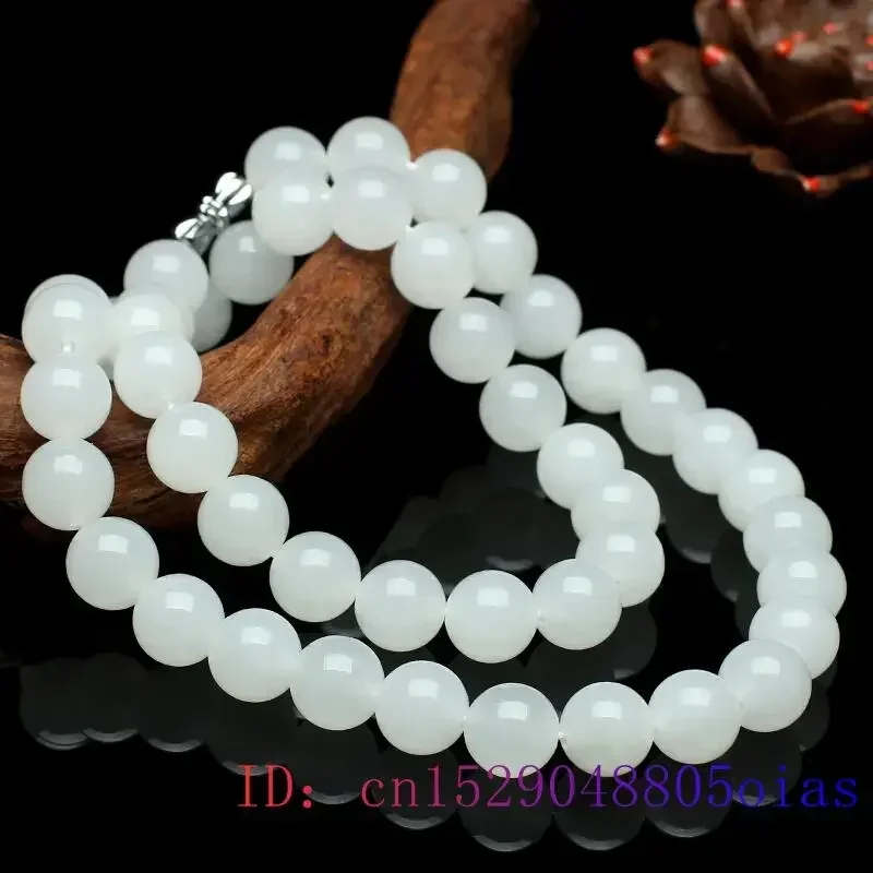 Beading - สีขาวหยกลูกปัดสร้อยคอลูกปัดธรรมชาติแฟชั่นเครื่องประดับอัญมณี Charm ของขวัญ Chalcedony Amulet ผู้หญิง