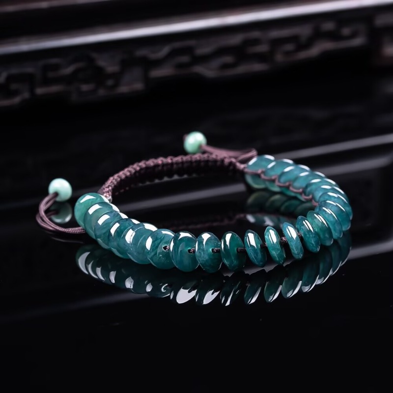 Beading - สร้อยข้อมือลูกปัดอะบาคัสสีน้ำเงินมรกตแท้ธรรมชาติ สร้อยคอหยกพม่า เครื่องประดับเสน่ห์ดีไซเนอร์สุดหรูสำหรับผู้หญิง พร้อมใบรับรอง