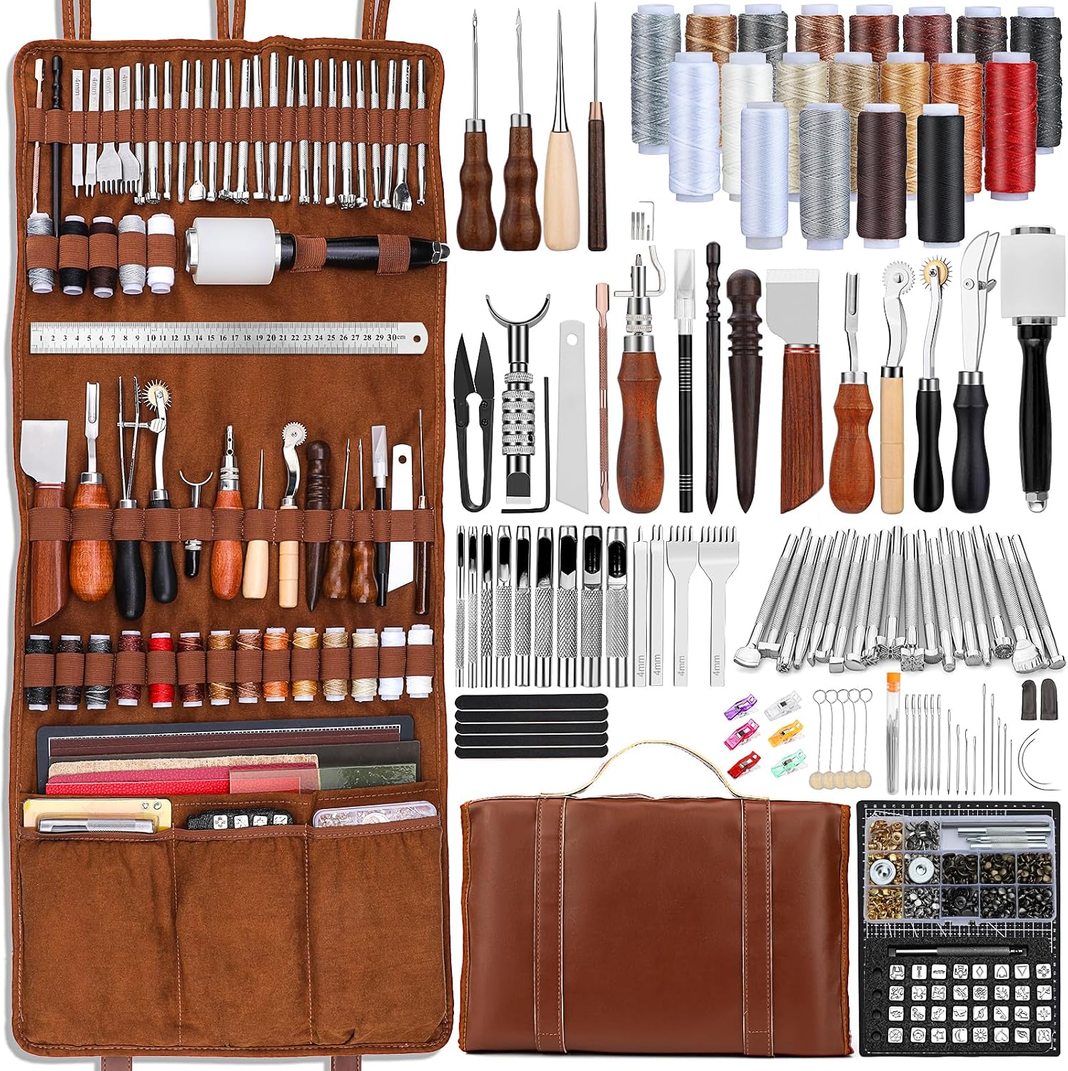Craft Tools - ชุดเครื่องมือหนัง ชุดอุปกรณ์งานหนัง ชุดเครื่องมือทำหนัง พร้อมแผ่นรองตัดแบบกำหนดเอง สำหรับงานแกะสลัก เจาะ