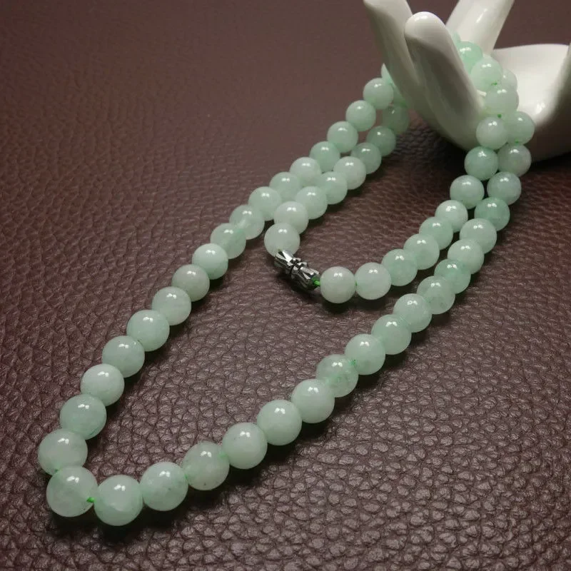 Beading - สร้อยคอลูกปัดหยกสีเขียว A ขนาด 8-10 มม. เครื่องประดับหยก