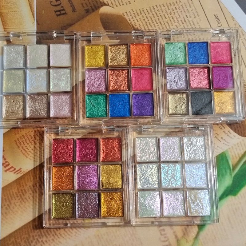 Watercolor Paint Set Solid Pigment - 9 สีเล็บสีทึบ Pigment ออโรร่าเพิร์ลเล็บศิลปะสีน้ำจานสีโลหะจิตรกรรม Chrome Chameleon