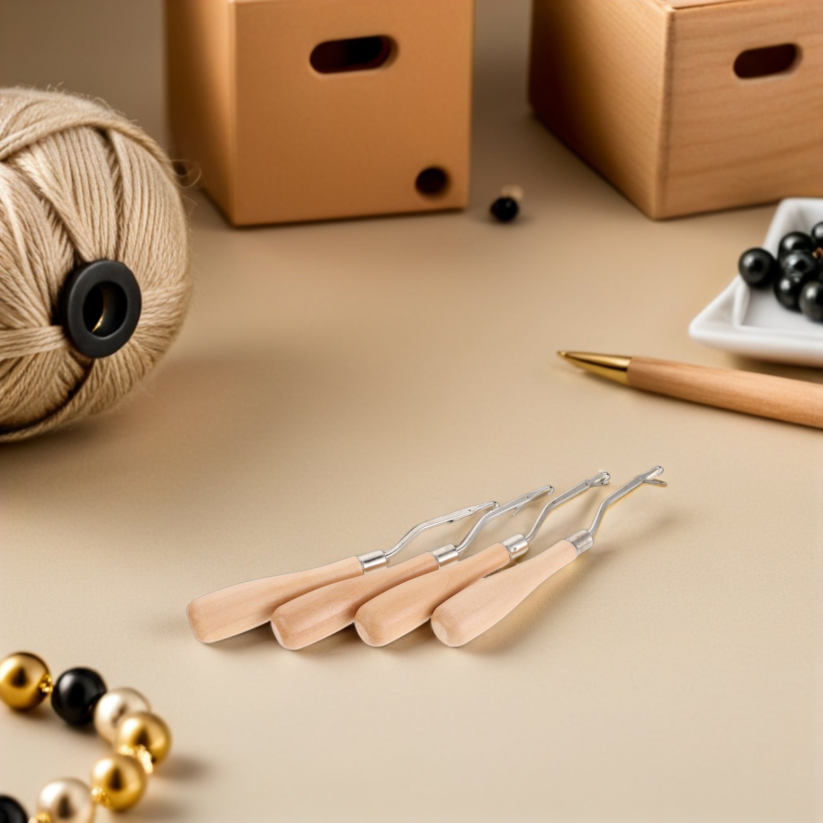 Wooden Crochet Hooks Ergonomic Handle - ชุดเข็มโครเชต์ 4 ชิ้น ด้ามจับไม้ตามหลักสรีรศาสตร์ สำหรับถักเปีย ดัดผมเดรดล็อค