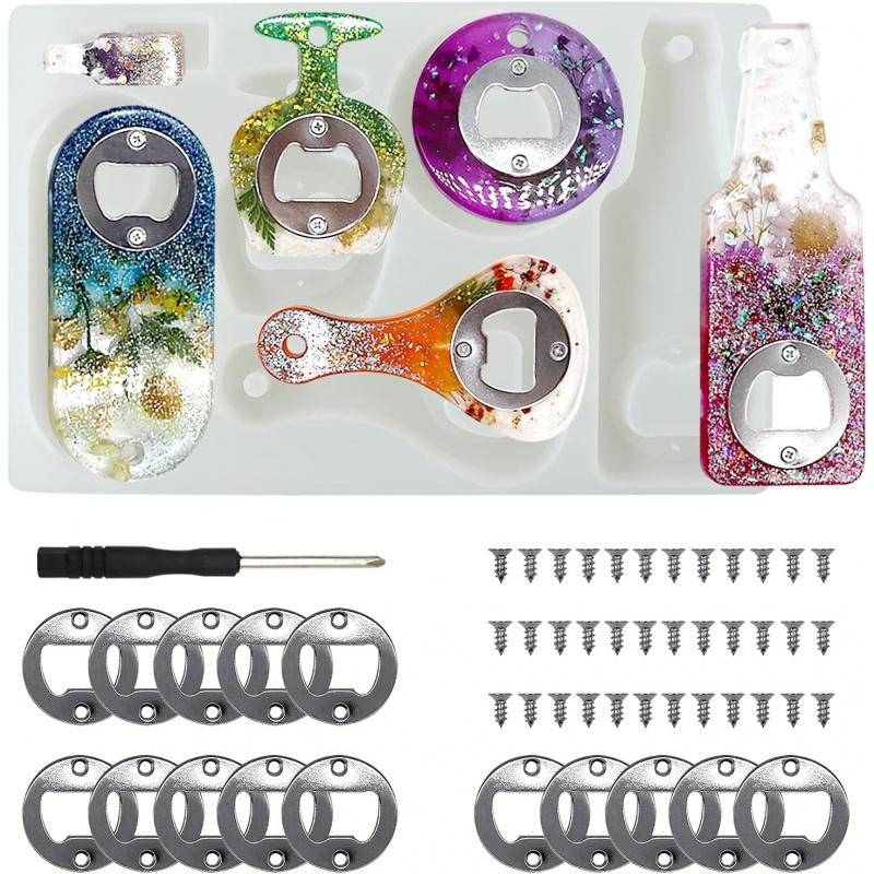 Silicone Epoxy Resin Molds Set - แม่พิมพ์เรซิ่นสำหรับเปิดขวด、ชุดซิลิโคนสำหรับเบียร์พร้อมไขควงและชิ้นส่วนโลหะ、แม่พิมพ์ซิลิโคนสำหรับเปิดขวดเบียร์、การหล่อเรซิ่นอีพ็อกซี่
