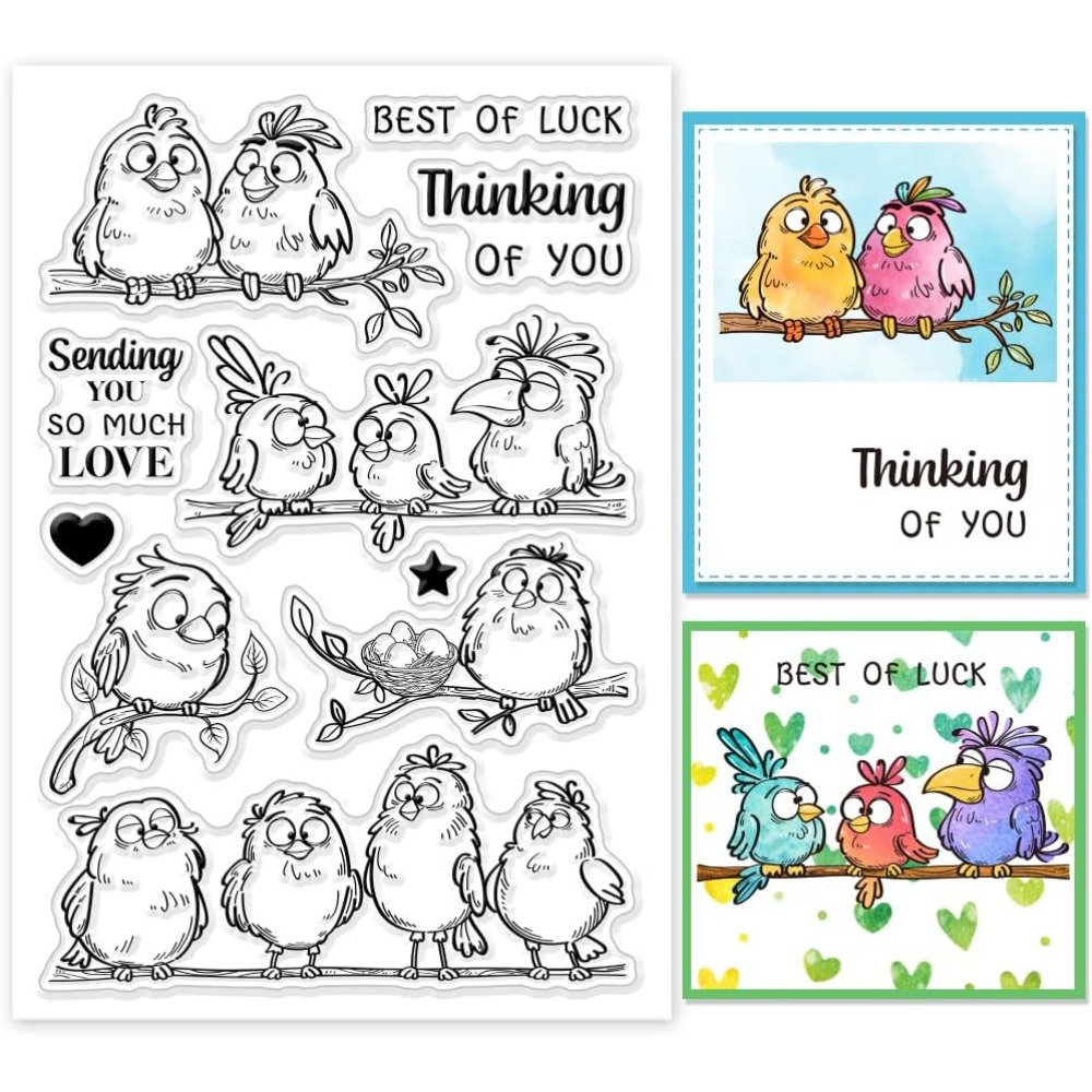 Clear Silicone Stamps For Card Making - แสตมป์ซิลิโคนรูปนกตลก กิ่งไม้ ลายการ์ตูนสัตว์ แสตมป์ใสสำหรับงาน DIY สมุดภาพ