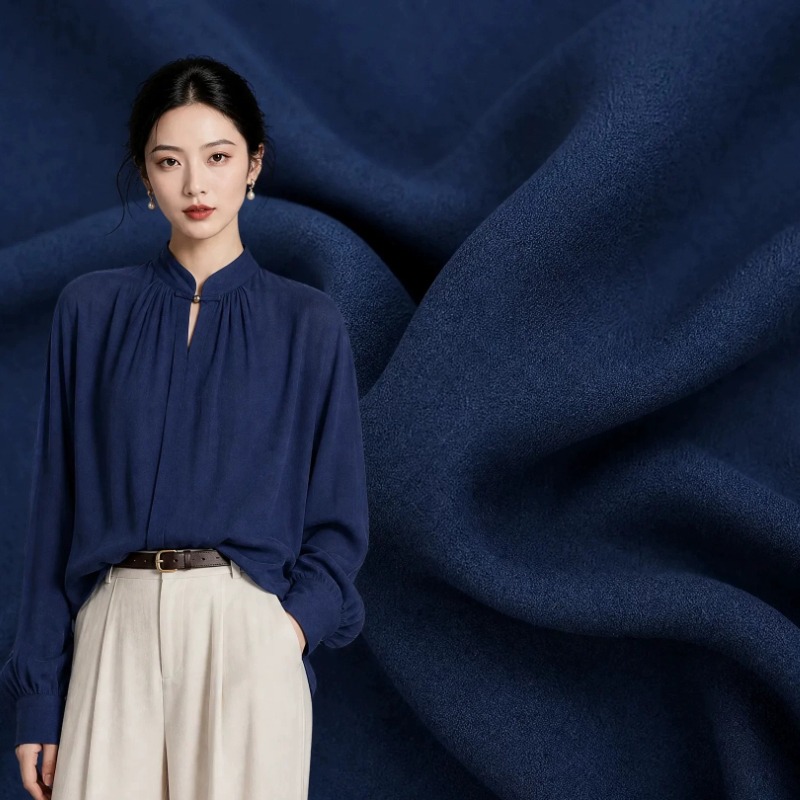 Sewing - ผ้าซาตินลินินเนื้อดีสีน้ำเงินเข้ม ผ้าเนื้อนุ่มพลิ้วสวย เหมาะสำหรับเสื้อ สูท กางเกง ชุดเดรส