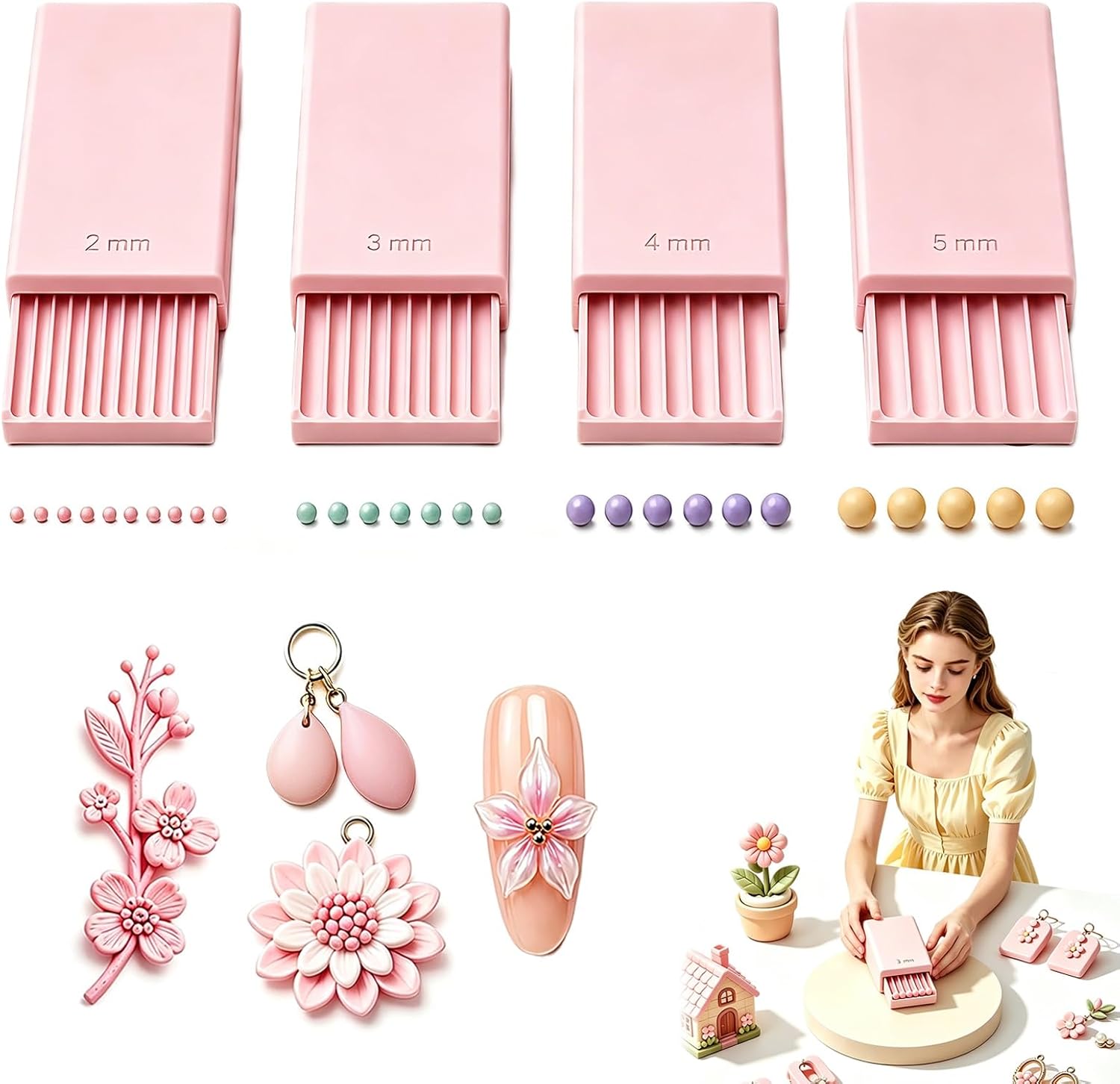 Beading - เครื่องมือทำลูกบอลเจล 3D สำหรับงานปั้นดินเหนียว, ลูกกลิ้งลูกปัดสำหรับตกแต่งเล็บด้วยเจล 3D |