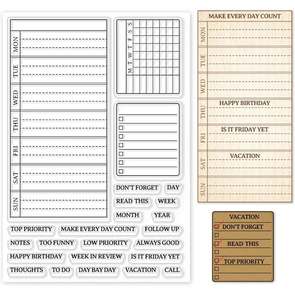 Clear Silicone Stamps For Card Making - Weekly Plan ล้างแสตมป์ปฏิทินตารางซิลิโคนล้างแสตมป์ซีลสําหรับการ์ดทํา DIY Scrapbooking Photo