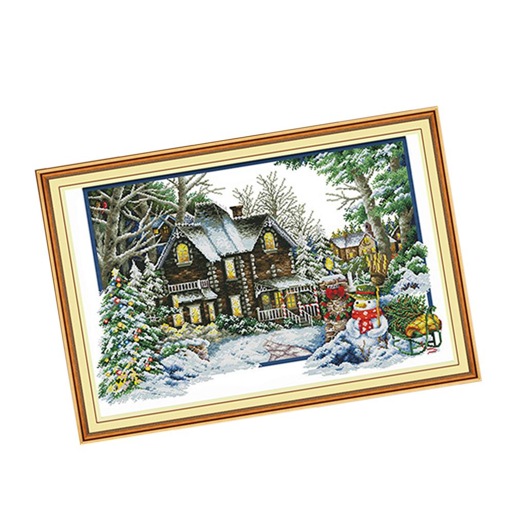 Cross Stitch Stamped Kits Beginners - ชุดปักครอสติชพร้อมลายปักสำเร็จรูปลายฤดูหนาว ชุดงานฝีมือครบชุดสำหรับตกแต่งบ้าน เหมาะสำหรับผู้เริ่มต้นและผู้ใหญ่