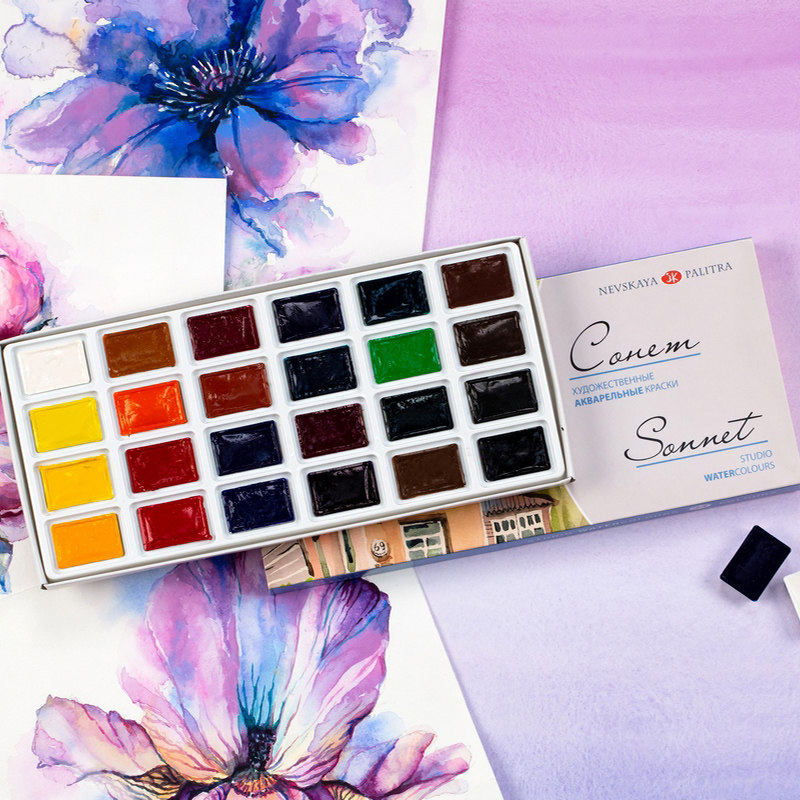 สีน้ำแบบก้อนรัสเซีย White Nigh - Watercolor Paint Set Solid Pigment บทวิจารณ์และราคา