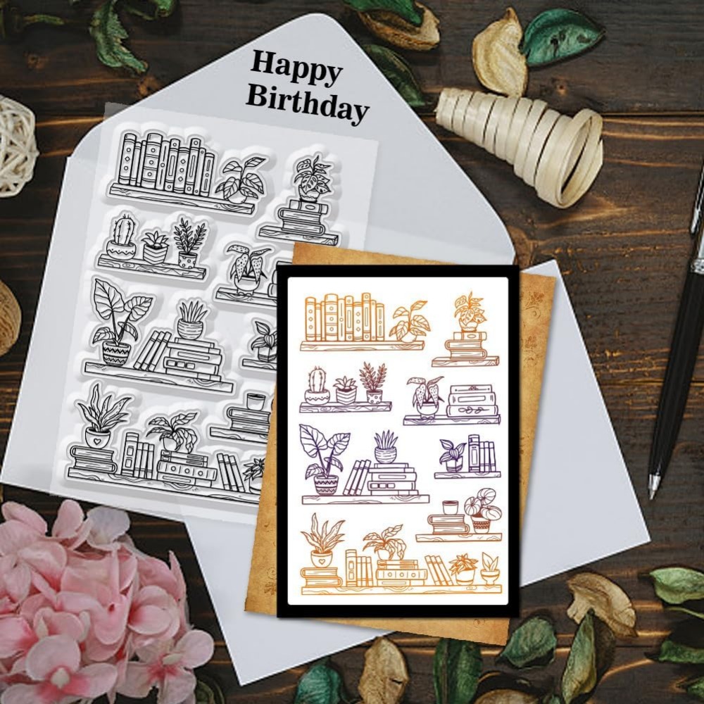 Potted Bookshelf ล้างแสตมป์หนั - Clear Silicone Stamps For Card Making บทวิจารณ์และราคา