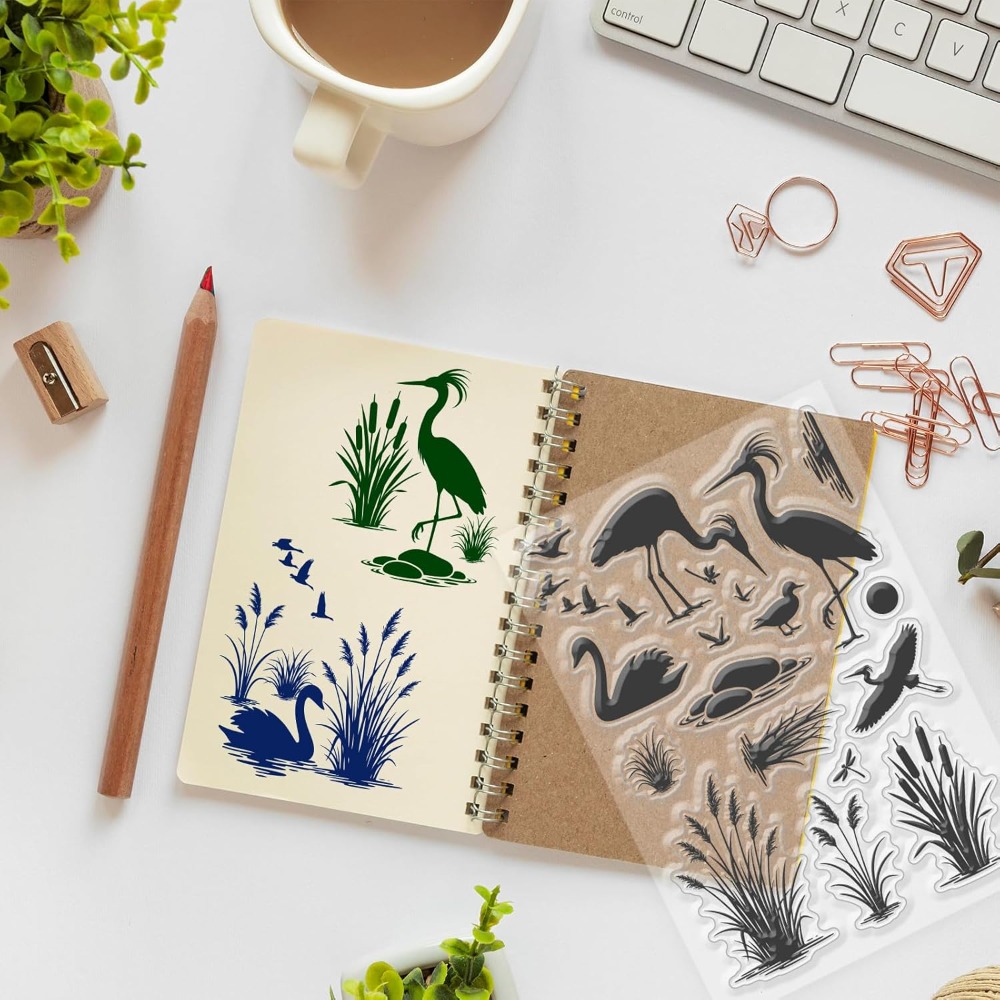 แสตมป์ลายพิมพ์นกในพื้นที่ชุ่มน - Clear Silicone Stamps For Card Making บทวิจารณ์และราคา