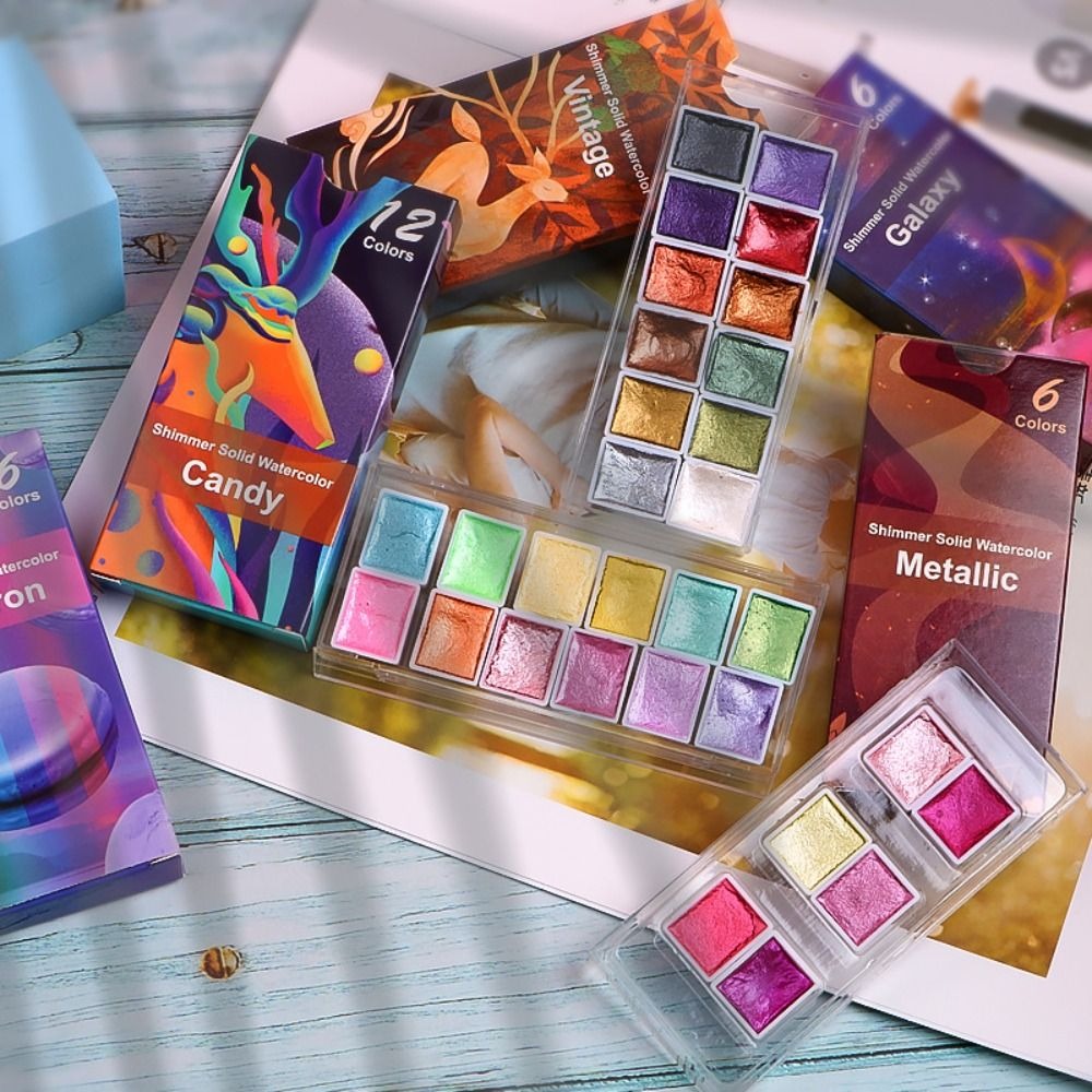 แบบพกพาสีน้ําชุด 6/12 สีกล่องพ - Watercolor Paint Set Solid Pigment บทวิจารณ์และราคา