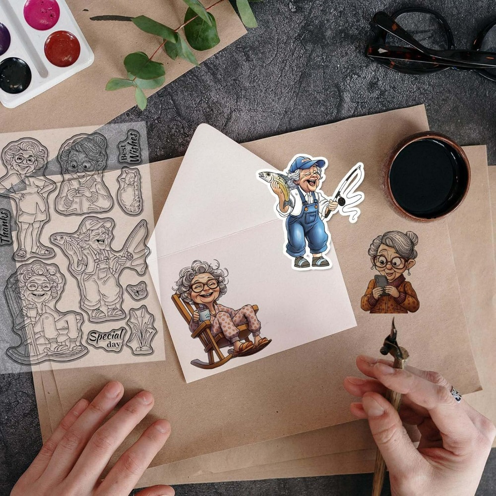 ยิ้ม Old Lady ล้างแสตมป์สําหรั - Clear Silicone Stamps For Card Making บทวิจารณ์และราคา