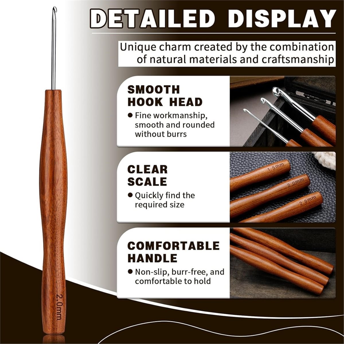 NOCM เข็มโครเชต์ 5 ชิ้น, เข็มโ - Wooden Crochet Hooks Ergonomic Handle บทวิจารณ์และราคา