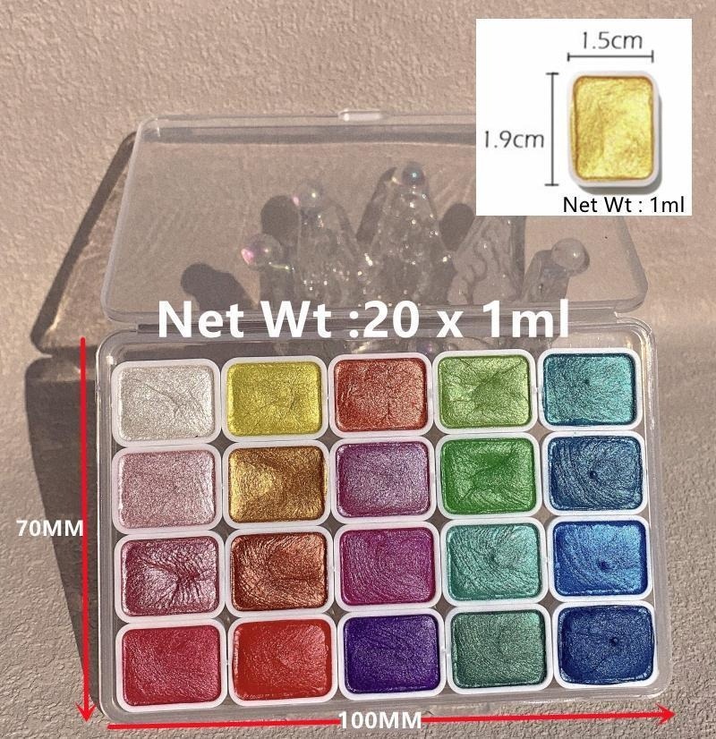 สีเพิร์ลเลสเซนต์แบบพกพา 20 สี  - Watercolor Paint Set Solid Pigment บทวิจารณ์และราคา