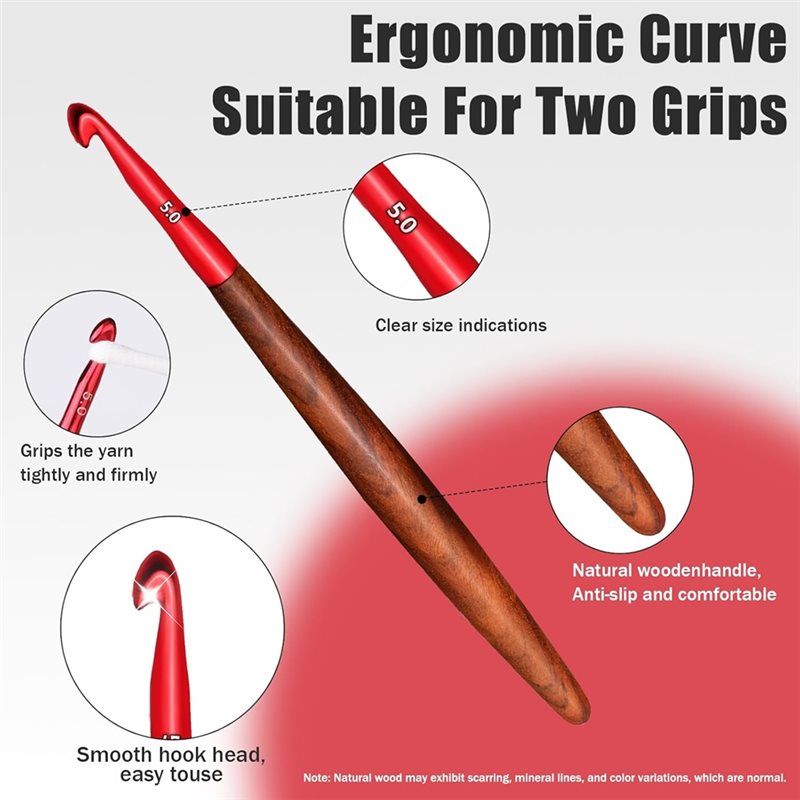 【โอกาสสุดท้าย】ชุดเข็มโครเชต์ตา - Wooden Crochet Hooks Ergonomic Handle บทวิจารณ์และราคา