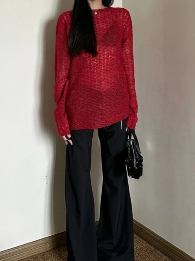 Y2K เสื้อยืดผู้หญิงถักแบบซีทรู - Embroidery บทวิจารณ์และราคา