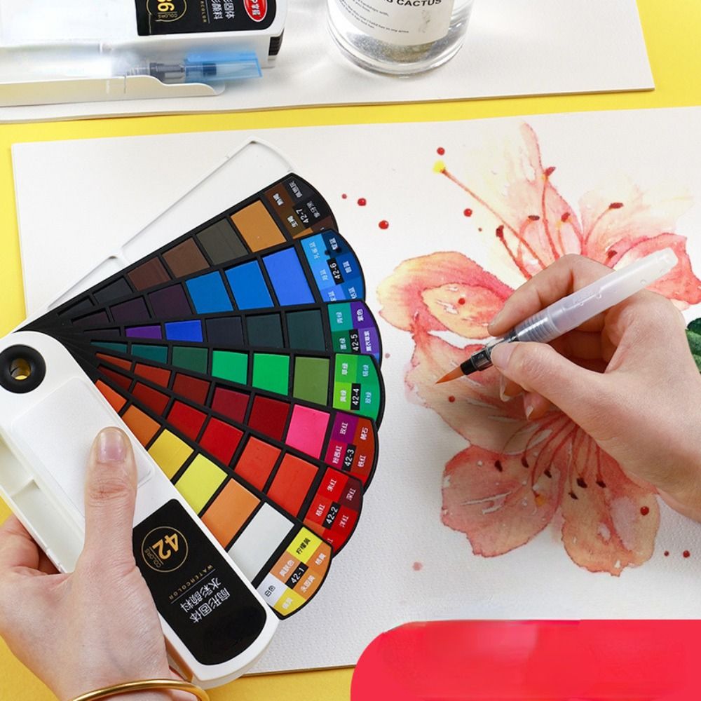ชุดสีน้ำแบบพับได้พร้อมพู่กันน้ - Watercolor Paint Set Solid Pigment บทวิจารณ์และราคา