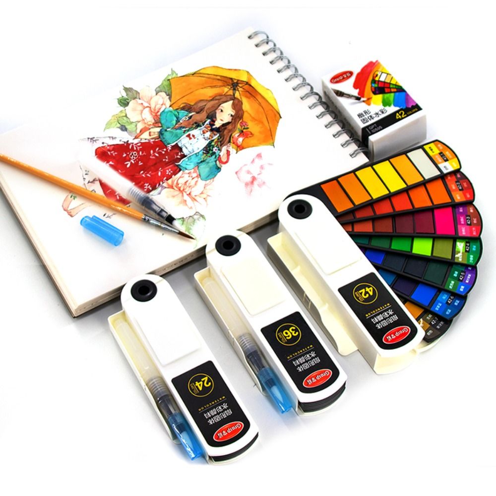 ชุดสีน้ำแบบพับได้พร้อมพู่กันน้ - Watercolor Paint Set Solid Pigment บทวิจารณ์และราคา